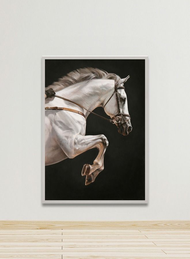 Marktna Canvas Wall Art For Wall Decoration, Horse Design, With A Hollow Silver Frame, Size 120x80 cm One Piece - Image 1