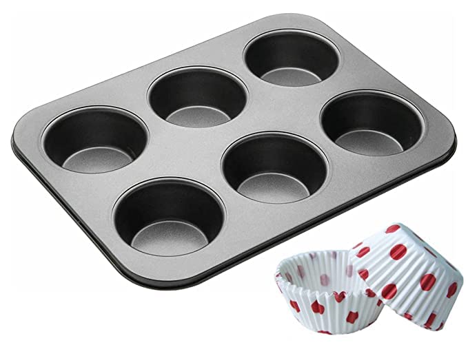 McMus Cake Baking and Decoration Tools Combo of Round Shape Cake Mould Bread Loaf Pan and 6 Slot Cup Cake Muffin Tray with Paper CakeCup Liners Bake Ware Combo Cake Making Supplies - Image 1