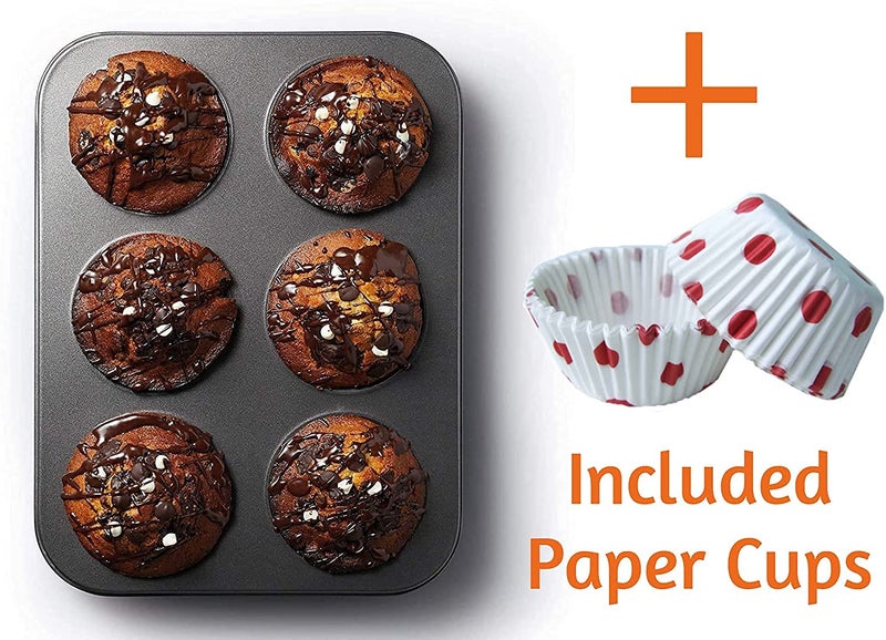 McMus Cake Baking and Decoration Tools Combo of Round Shape Cake Mould Bread Loaf Pan and 6 Slot Cup Cake Muffin Tray with Paper CakeCup Liners Bake Ware Combo Cake Making Supplies - Image 5