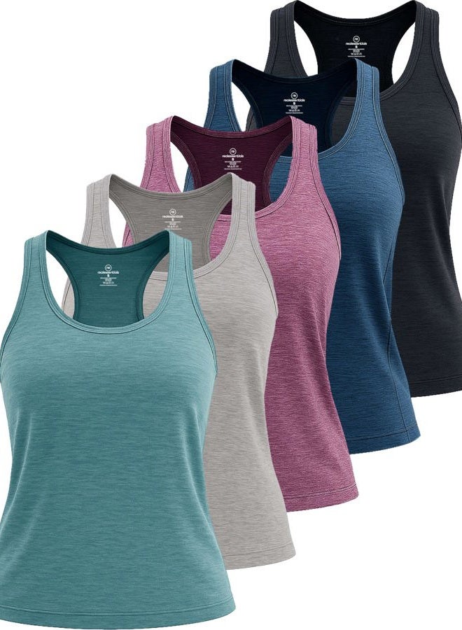 REALESSENTIALS 5-Pack Women's Racerback Tank Top Dry-Fit Athletic Performance Yoga Activewear (Available in Plus Size), Set 1, XL - Image 1