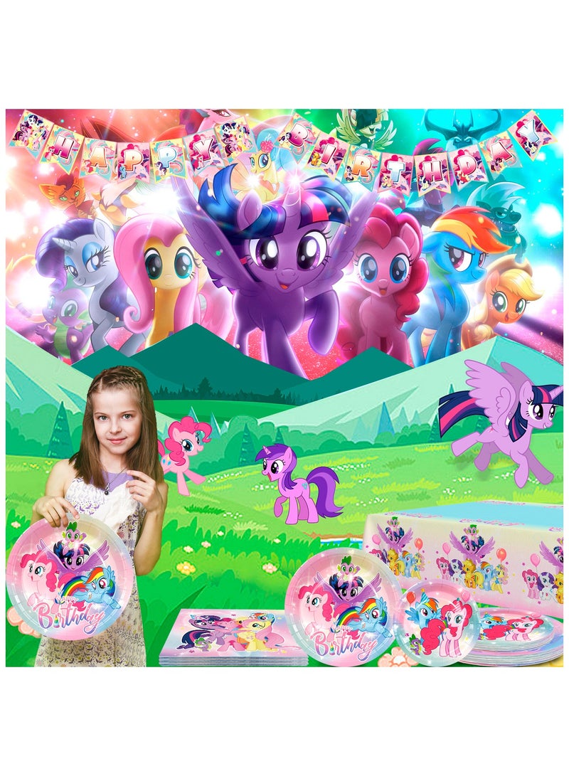 144 Pcs My Little Pony Birthday Party Decorations for 16 Guests, My Little Pony Disposable Tableware Set