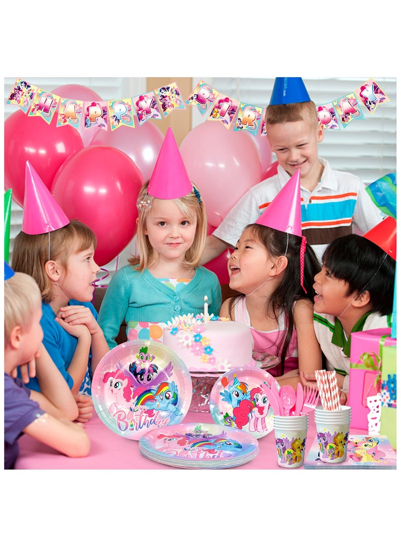 144 Pcs My Little Pony Birthday Party Decorations for 16 Guests, My Little Pony Disposable Tableware Set