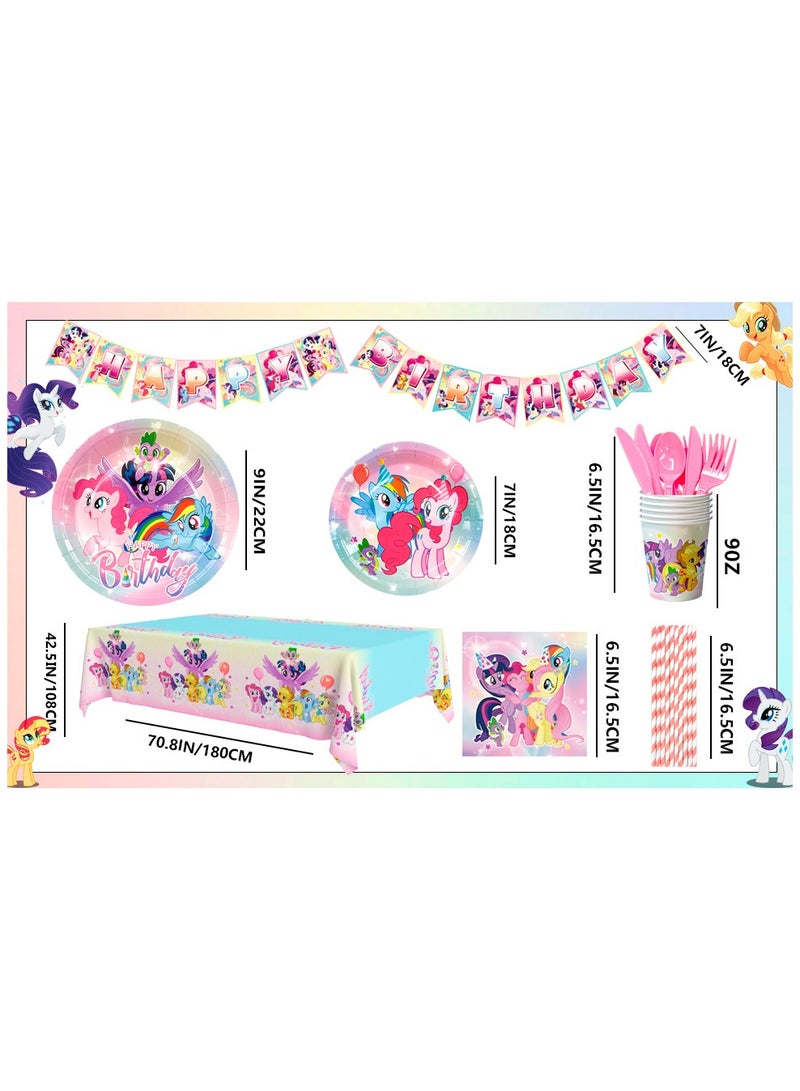144 Pcs My Little Pony Birthday Party Decorations for 16 Guests, My Little Pony Disposable Tableware Set