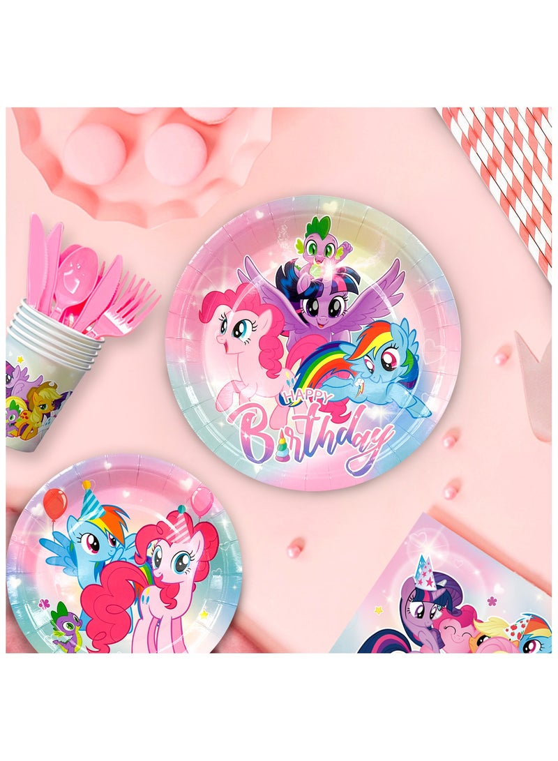 144 Pcs My Little Pony Birthday Party Decorations for 16 Guests, My Little Pony Disposable Tableware Set