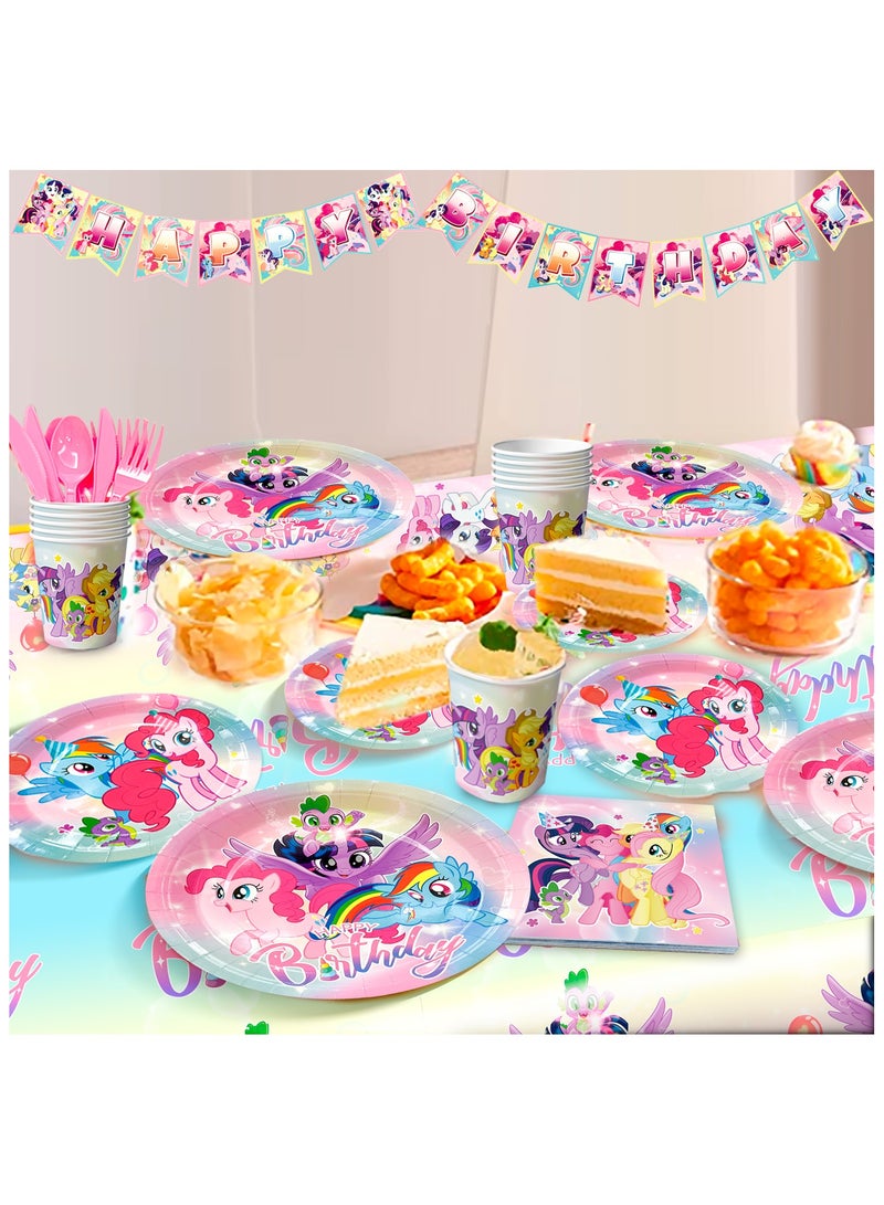 144 Pcs My Little Pony Birthday Party Decorations for 16 Guests, My Little Pony Disposable Tableware Set