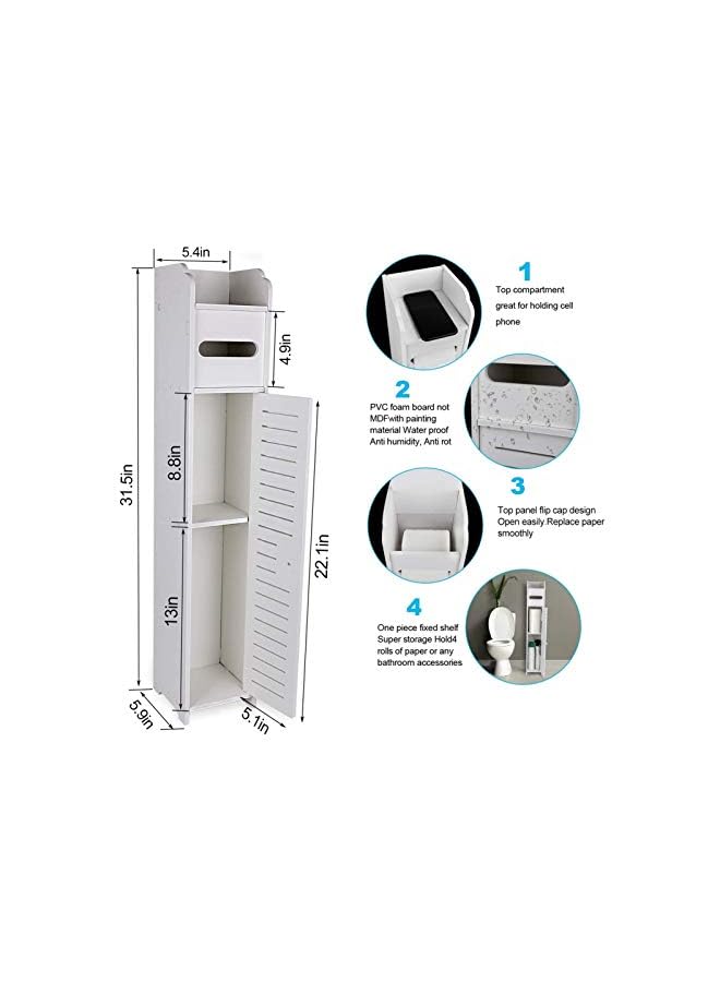 Raxoom HOOME Small Bathroom Storage Corner Floor Cabinet Storage with Doors and Shelves,Thin Toilet Vanity Cabinet,Narrow Bath Sink Organizer,Towel Storage Shelf for Paper Holder,White - Image 3