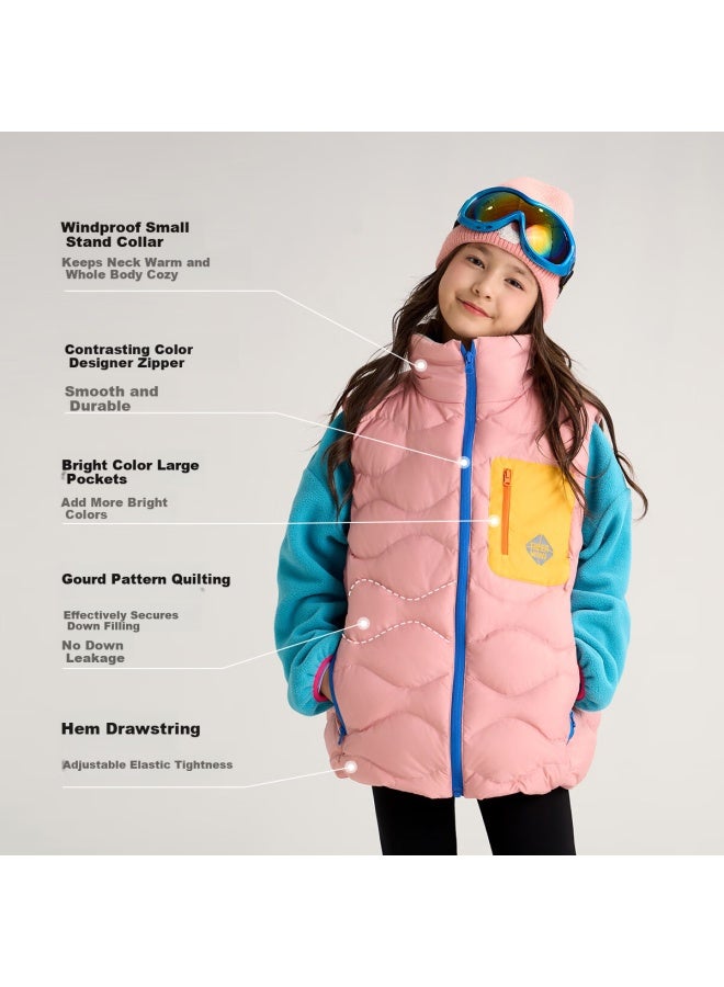 Tiger Mini Little Tiger Treasure Boys' Outdoor Sports Lightweight Down Vest Level 4-5 Waterproof 130 Fuchsia Pink - Image 4