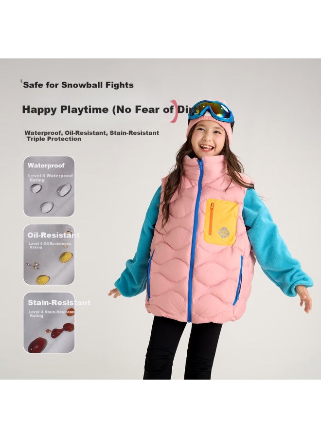 Tiger Mini Little Tiger Treasure Boys' Outdoor Sports Lightweight Down Vest Level 4-5 Waterproof 130 Fuchsia Pink - Image 3