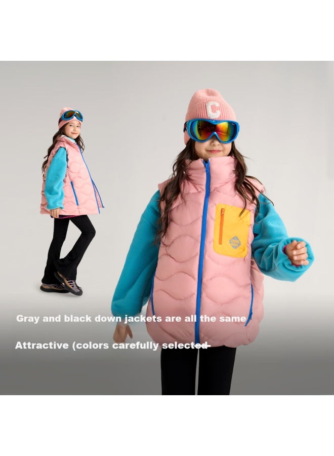 Tiger Mini Little Tiger Treasure Boys' Outdoor Sports Lightweight Down Vest Level 4-5 Waterproof 130 Fuchsia Pink - Image 1