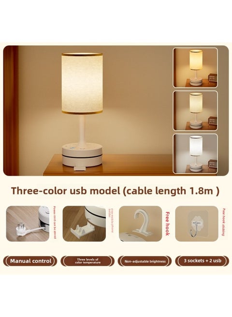 Intelligent Voice Control Bedside Lamp Atmosphere Lamp Multifunctional Desk Lamp Socket Plug Panel With Line Creative Night Light Colorful-Specifications:C10 Three Colors With Usb 1.8m