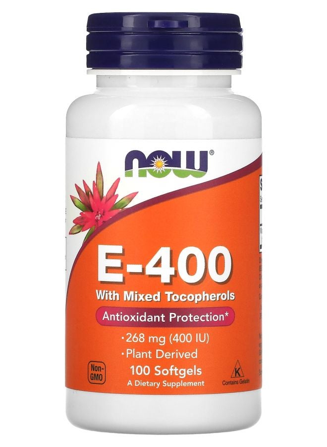 now E-400 with Mixed Tocopherols 268 mg (400 IU) 100 Softgels
