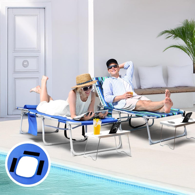 Yestomo 3-in-1 Sun Tanning Chair with Face Holes, Breathable Chaise Lounge Chair Outdoor, 5-Position Recliner, Lay Flat, Folding Side Table, Removable Pillow, Max 330lbs, Beach, Patio, Camping, Blue - Image 3