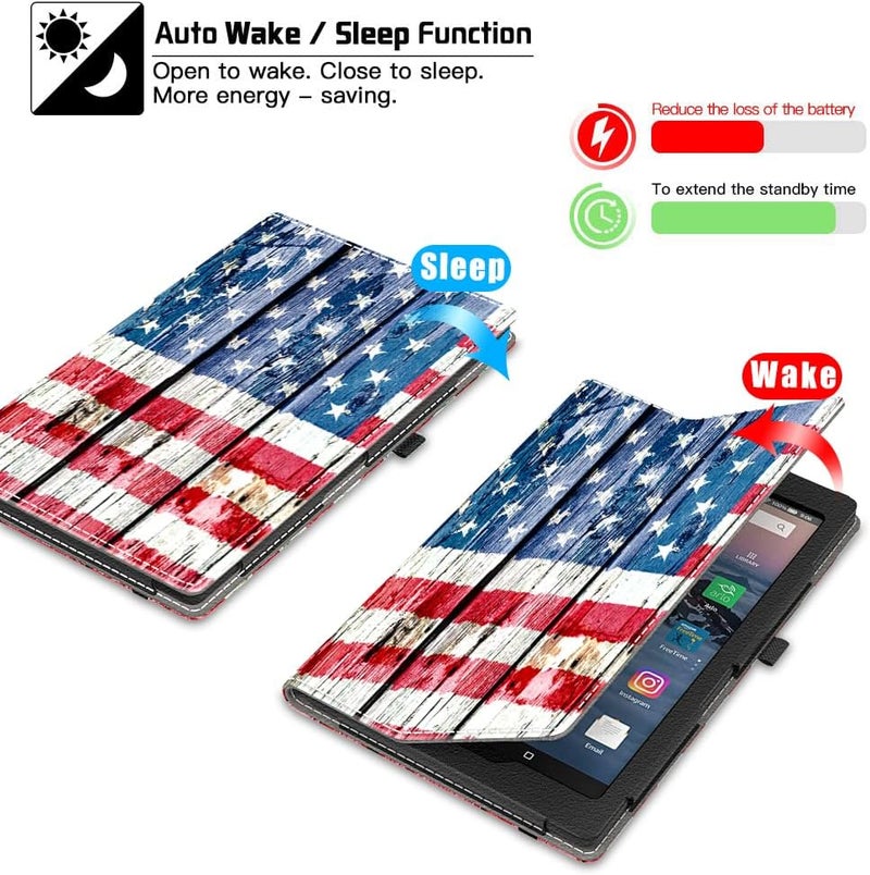 Vori Case for All-New Amazon Fire HD 10 Tablet (7th Generation, 2017 Release) - Premium PU Leather Slim Fit Smart Stand Cover with Auto Wake/Sleep for Fire HD 10.1" Tablet, American flag - Image 3