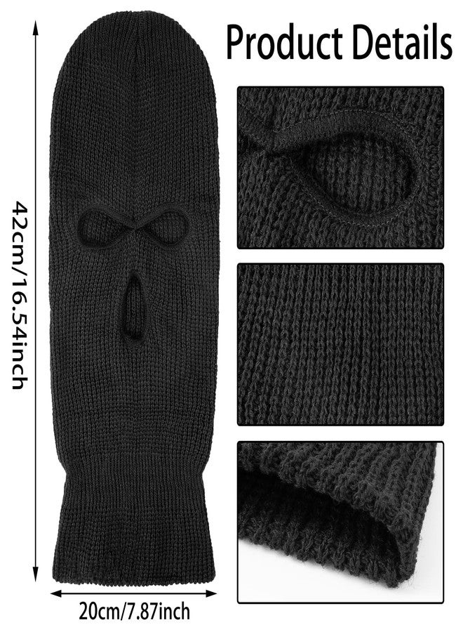 suoundey 3 Hole Knitted Full Face Cover Ski Mask for Men, 2PCS Thermal Winter Warm Knit Beanie Balaclava for Outdoor Sports Black - Image 2