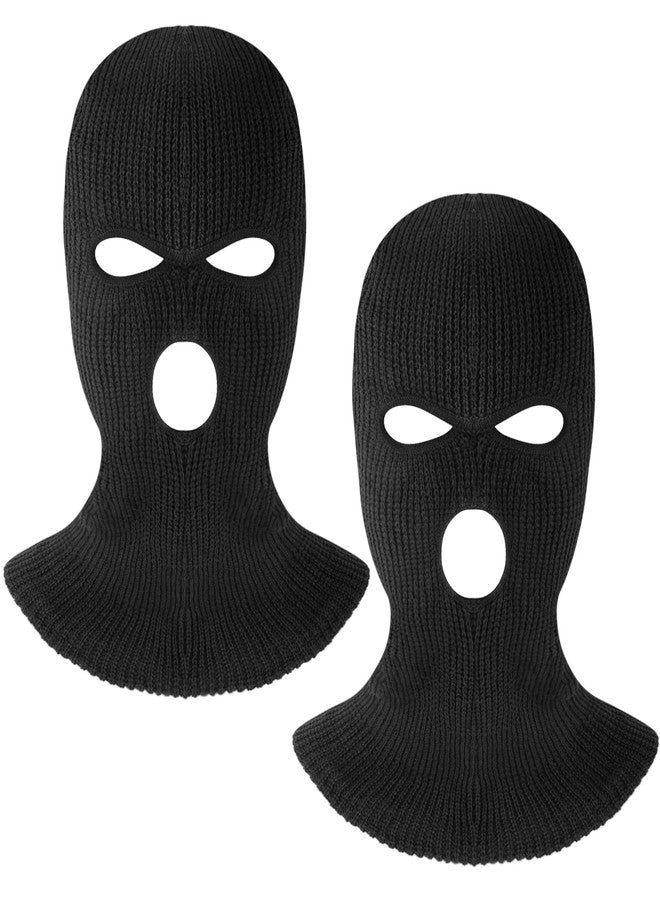 suoundey 3 Hole Knitted Full Face Cover Ski Mask for Men, 2PCS Thermal Winter Warm Knit Beanie Balaclava for Outdoor Sports Black - Image 1