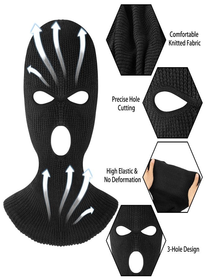 suoundey 3 Hole Knitted Full Face Cover Ski Mask for Men, 2PCS Thermal Winter Warm Knit Beanie Balaclava for Outdoor Sports Black - Image 3
