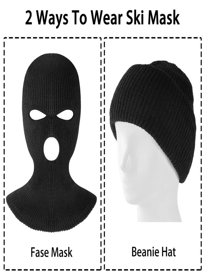 suoundey 3 Hole Knitted Full Face Cover Ski Mask for Men, 2PCS Thermal Winter Warm Knit Beanie Balaclava for Outdoor Sports Black - Image 4