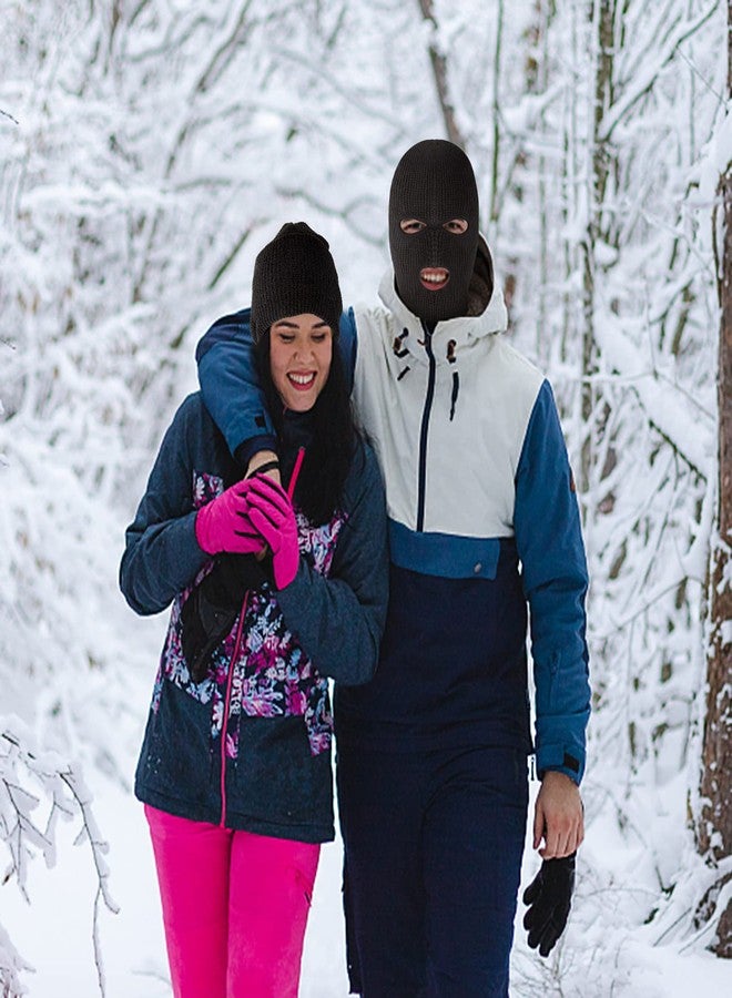 suoundey 3 Hole Knitted Full Face Cover Ski Mask for Men, 2PCS Thermal Winter Warm Knit Beanie Balaclava for Outdoor Sports Black - Image 5