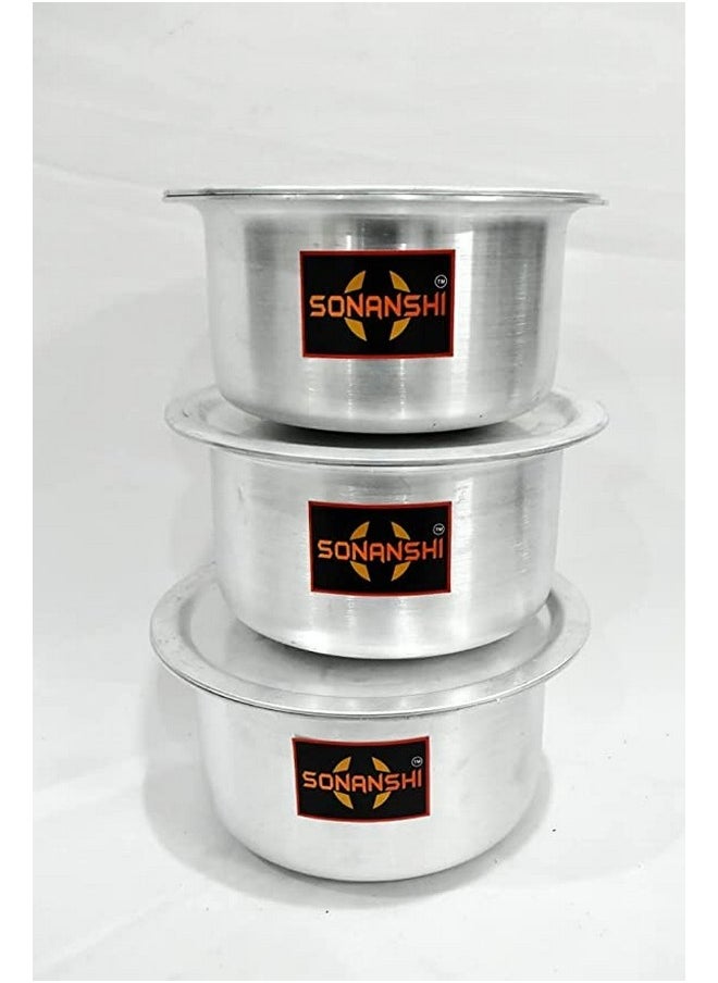 Sonanshi Sonanshi™ Aluminium Patila/Bhagona/Tapeli/Saucepot/Handi Set with LID (Pack of 3) (3,5 & 7 litres)  - Image 1