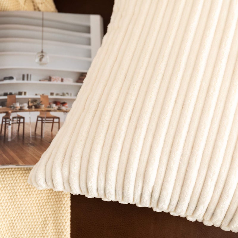 UGS UGASA UGASA Pack of 2, Velvet Pillow Covers Striped, Soft Textured Throw Cushion Case Set, Accent Corduroy Lumbar Pillowcases with Hidden Zipper for Home Decor Indoor Outdoor (12"x20", Cream) - Image 4