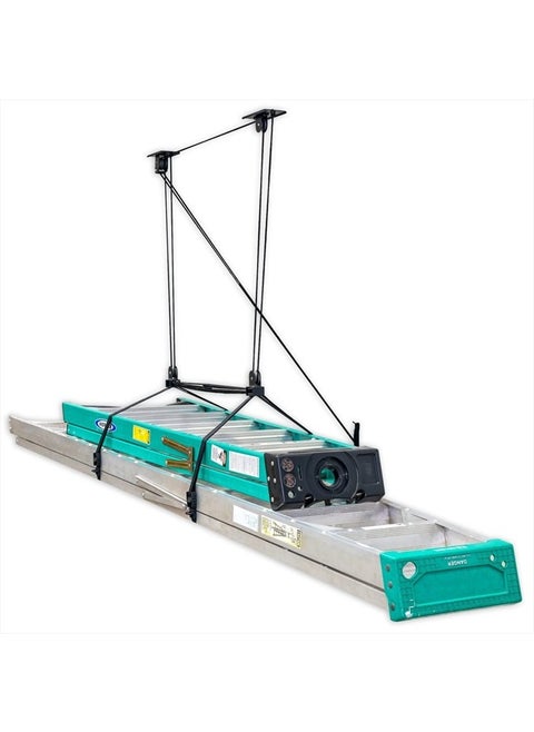 Ladder Storage Ceiling Pulley System, Garage Mount Hoist, Heavy Duty Hanging Organizer Holds 150 lbs