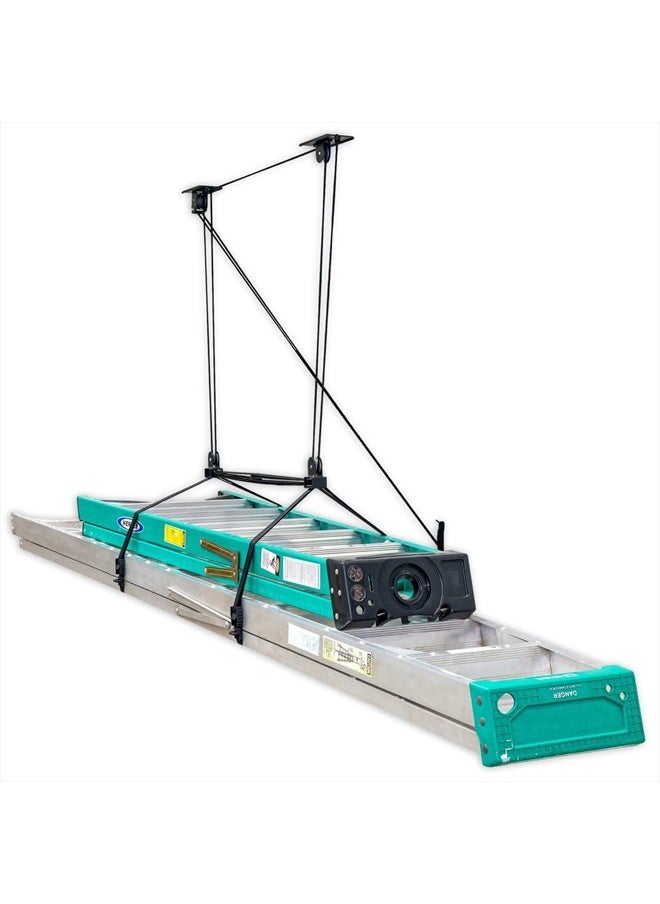 StoreYourBoard Ladder Storage Ceiling Pulley System, Garage Mount Hoist, Heavy Duty Hanging Organizer Holds 150 lbs  - Image 1