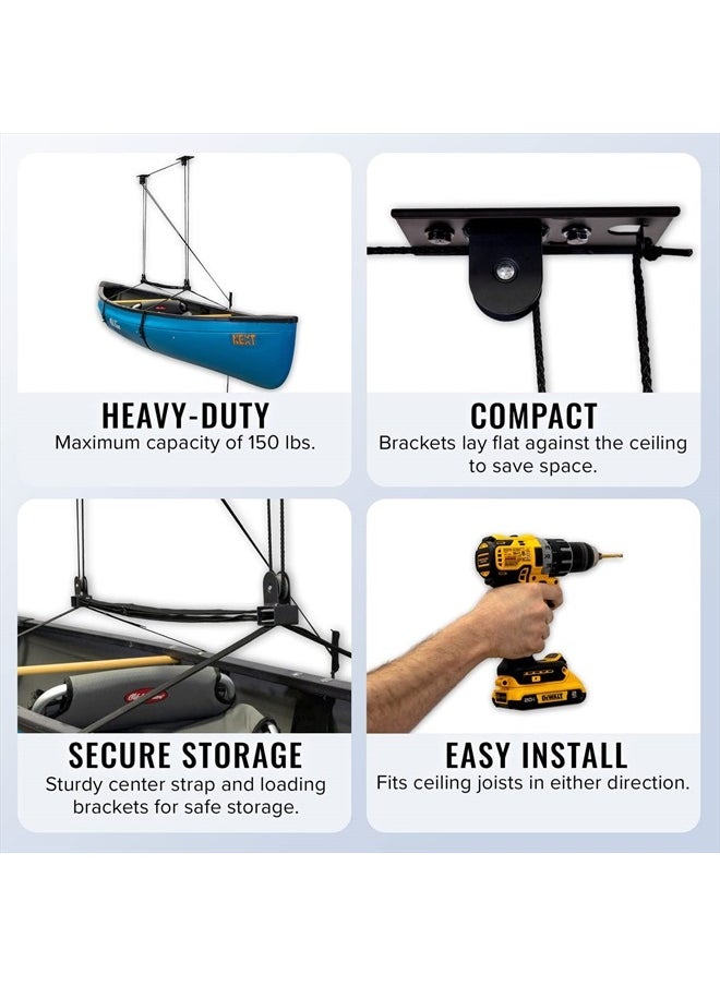 StoreYourBoard Ladder Storage Ceiling Pulley System, Garage Mount Hoist, Heavy Duty Hanging Organizer Holds 150 lbs  - Image 3