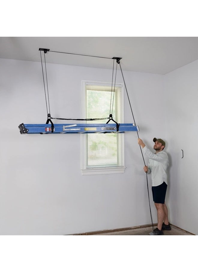 StoreYourBoard Ladder Storage Ceiling Pulley System, Garage Mount Hoist, Heavy Duty Hanging Organizer Holds 150 lbs  - Image 2