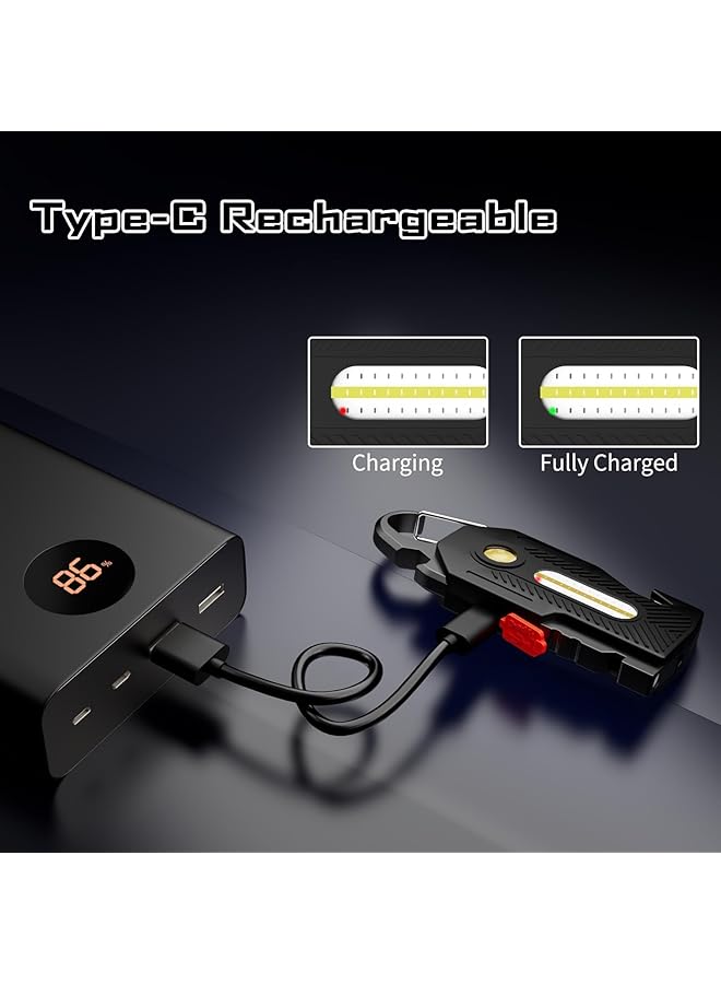 Excefore Keychain Flashlight Rechargeable Flashlights 7 in 1 Mini COB Keychain Work Light 6 Lighting Modes with Bottle Opener Screwdriver Survival Whistle for Camping Fishing Hiking Emergency - Image 4