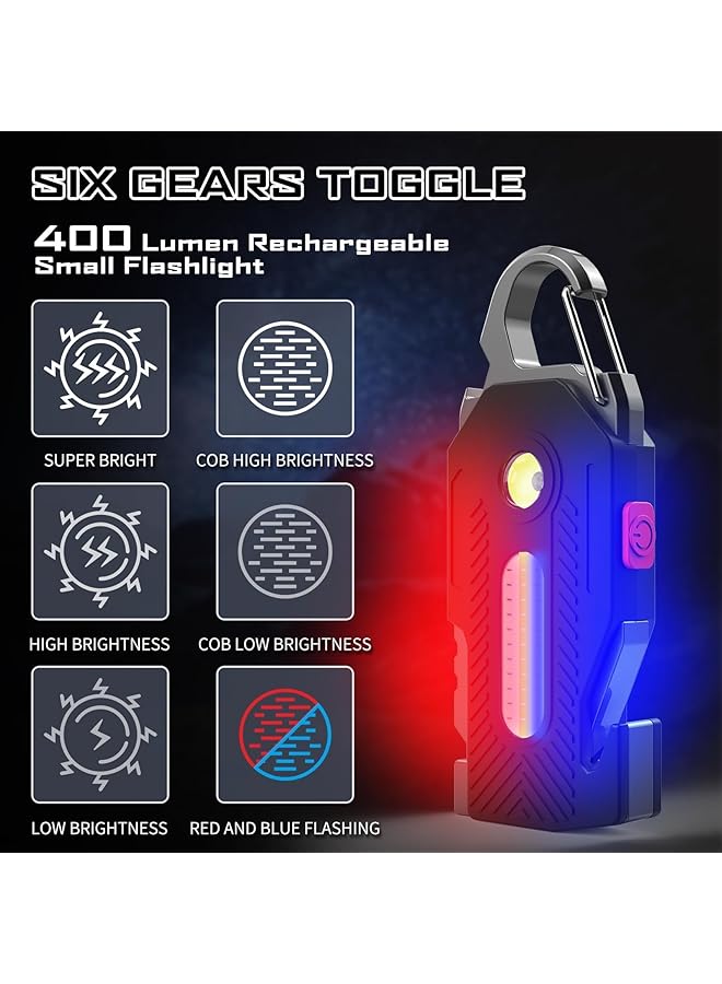 Excefore Keychain Flashlight Rechargeable Flashlights 7 in 1 Mini COB Keychain Work Light 6 Lighting Modes with Bottle Opener Screwdriver Survival Whistle for Camping Fishing Hiking Emergency - Image 2