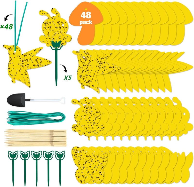 Stingmon 48 Pack Gnat Traps for House Indoor, Sticky Traps for Gnats Fruit Fly Traps for Indoors Plant Gnat Killer Indoor, Gnat Trap Fungus Gnat Sticky Trap Flies Bug Plant Trap - Image 1