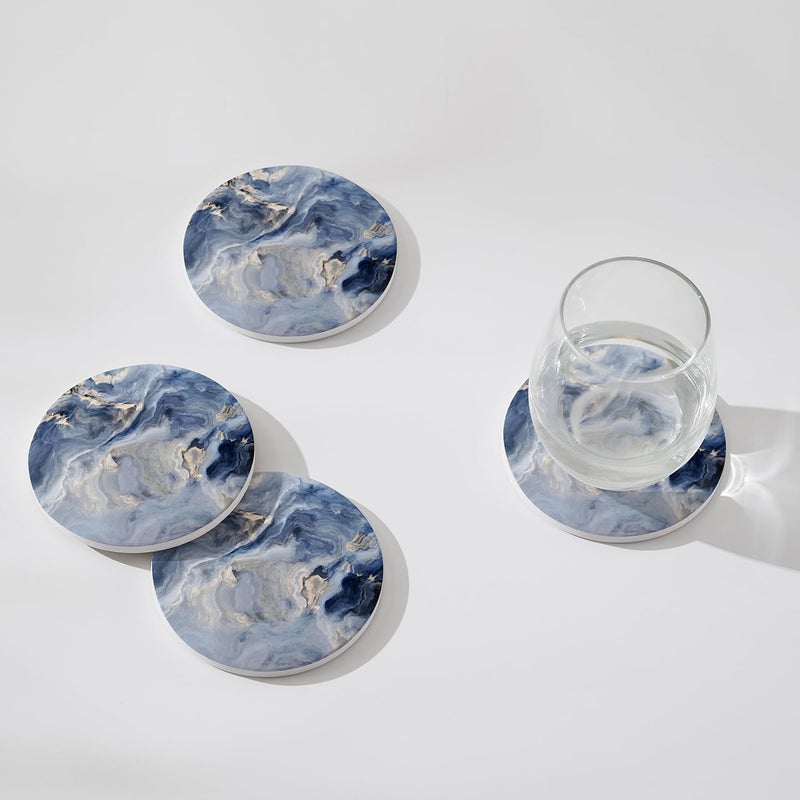 Hoomey Set Of 6 Abstract Navy Blue Marble Coasters With Holder  Absorbent Ceramic Drink Coasters For Table Protection  Housewarming Gifts For New Home - Image 4