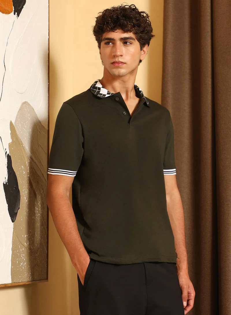CAHOOT  Men's Sacramento Green Block Argyle-Knit Polo T-Shirt for Men | Best Price UAE