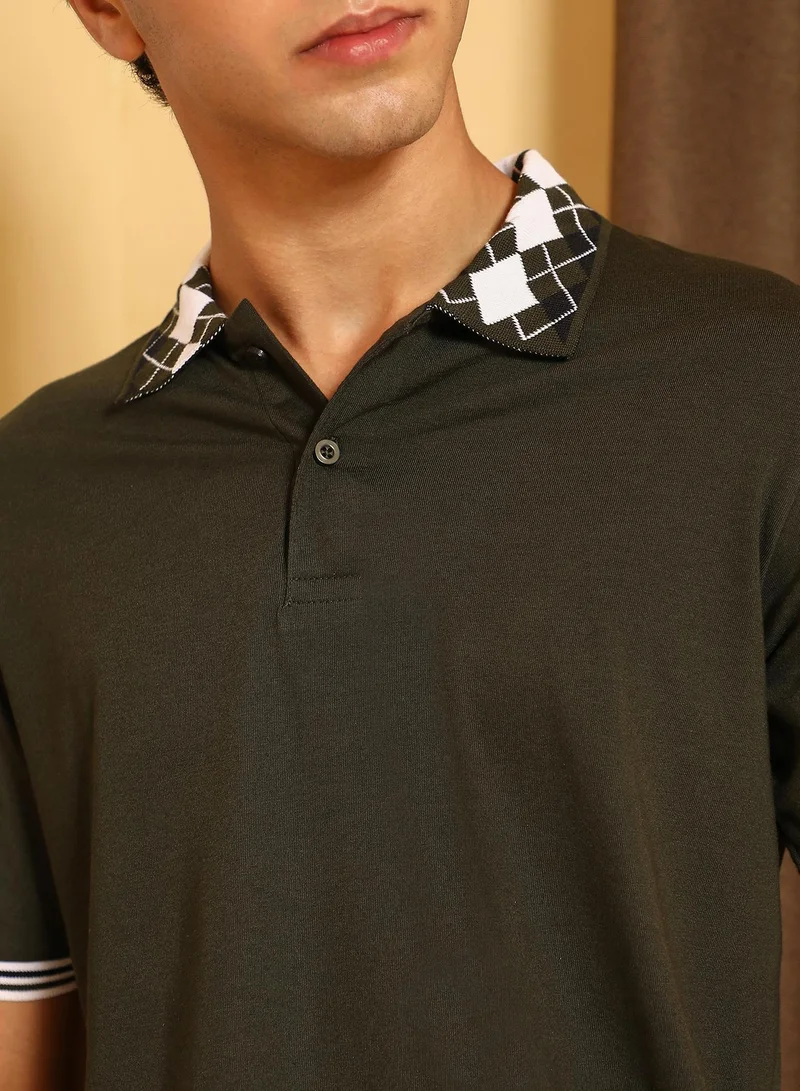 CAHOOT  Men's Sacramento Green Block Argyle-Knit Polo T-Shirt for Men | Best Price UAE