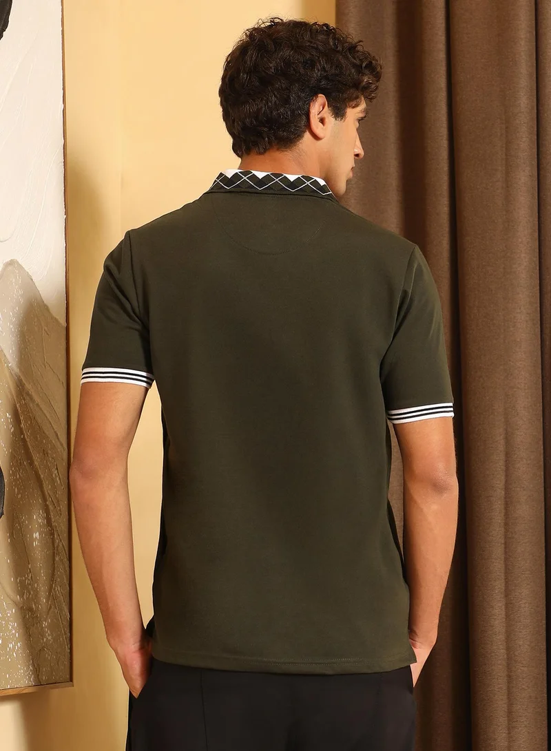 CAHOOT  Men's Sacramento Green Block Argyle-Knit Polo T-Shirt for Men | Best Price UAE