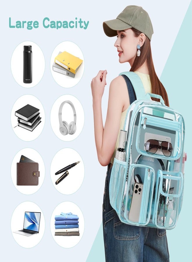 Cusangel Clear Light Blue Backpack For Girls, Heavy Duty Transparent BookBag,16inch TPU Large Capacity See Through Bag for Sport Events,Travel,Stadiums,Work - Image 2