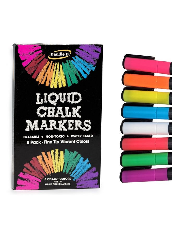 Bandle B. Chalk Markers - 8 Vibrant Fine Tip, Erasable, Non-Toxic, Water-Based, For Kids & Adults for Glass or Chalkboard Markers for Businesses, Restaurants, Liquid Chalk Markers (Vibrant 1mm)  - Image 2
