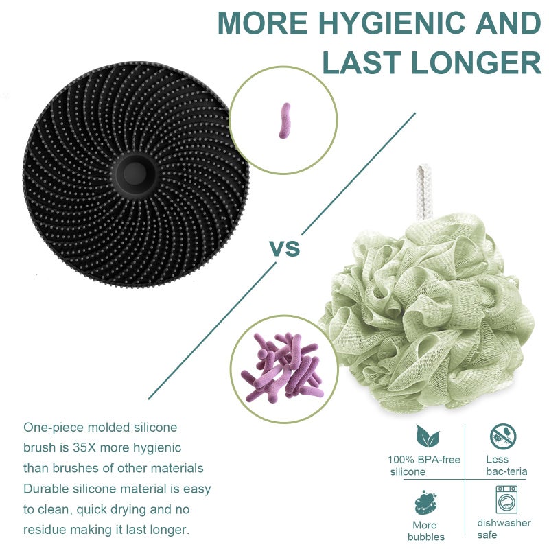INNERNEED Food-Grade Silicone Body Scrubber Exfoliating & Massaging Shower Brush, More Hygienic Bathing Tool, for All Skin Types, Lathers Well, Longer Service Life (Black) - Image 4