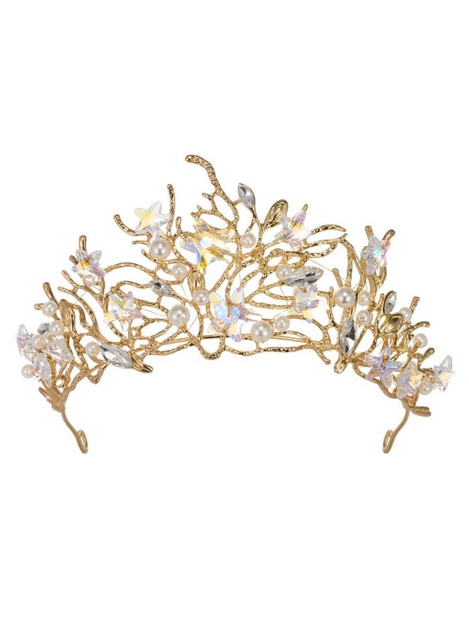 SWEETV - Weetv Mermaid Tiara For Girls Women Gold Princess Crown Diadem Jeweled Headpiece Costume Hair Accessories For Birthday Prom Quinceanera Halloween - Image 1