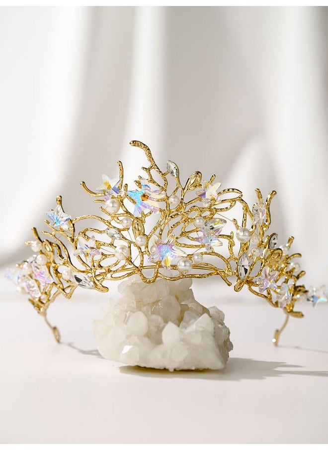 SWEETV - Weetv Mermaid Tiara For Girls Women Gold Princess Crown Diadem Jeweled Headpiece Costume Hair Accessories For Birthday Prom Quinceanera Halloween - Image 1