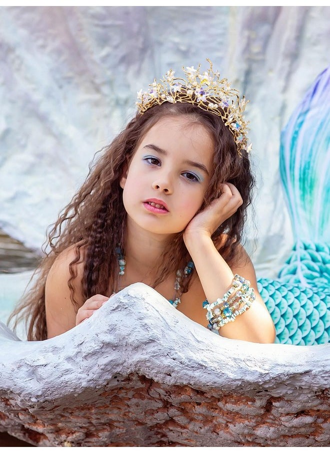 SWEETV - Weetv Mermaid Tiara For Girls Women Gold Princess Crown Diadem Jeweled Headpiece Costume Hair Accessories For Birthday Prom Quinceanera Halloween - Image 1