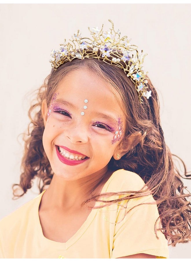 SWEETV - Weetv Mermaid Tiara For Girls Women Gold Princess Crown Diadem Jeweled Headpiece Costume Hair Accessories For Birthday Prom Quinceanera Halloween - Image 1