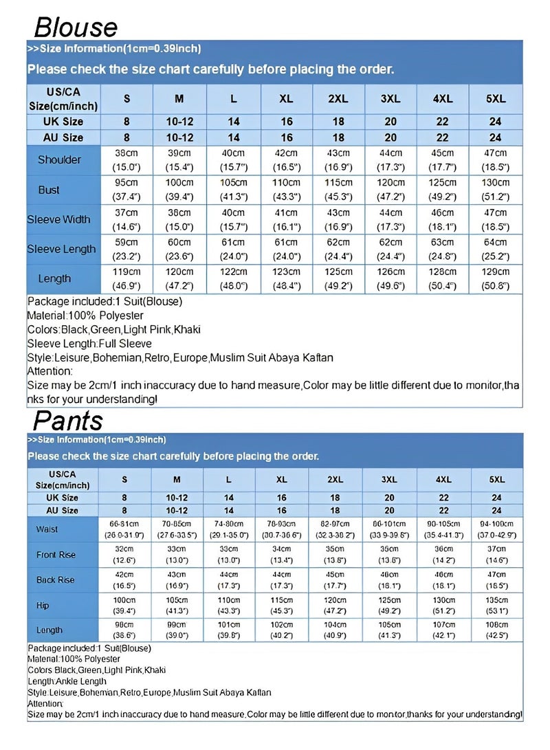 REOCLE Women's Muslim 2 Pieces Sets Long Sleeve Button Down Shirt and Pants Abaya Casual Dress Dubai Outfits - Image 3