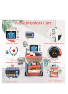 SYOSI Toy Doctor Kit, Kids Medical Cart Playset with Simulated Sounds, Realistic Pretend Play Doctor Games for Toddlers 3-5, Pretend Medical Station Set with Mobile Cart, Gift for Boys Girls (Pink)  - Image 3
