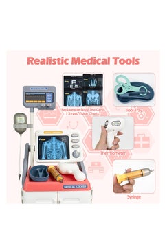 SYOSI Toy Doctor Kit, Kids Medical Cart Playset with Simulated Sounds, Realistic Pretend Play Doctor Games for Toddlers 3-5, Pretend Medical Station Set with Mobile Cart, Gift for Boys Girls (Pink)  - Image 4