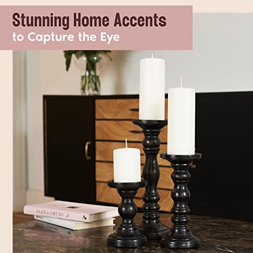 Luxe Designs Large Candle Holders for Pillar Candles - Decorative Rustic Centerpiece Pillars Compatible with Battery-Operated Candles - Tall Farmhouse Wooden Candle Holders Pillar - Set of 3 - Image 4