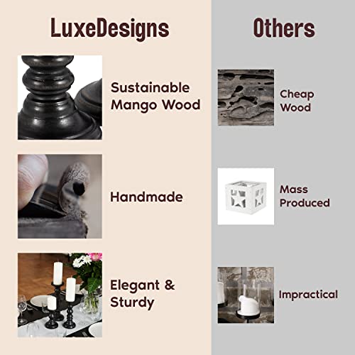 Luxe Designs Large Candle Holders for Pillar Candles - Decorative Rustic Centerpiece Pillars Compatible with Battery-Operated Candles - Tall Farmhouse Wooden Candle Holders Pillar - Set of 3 - Image 2
