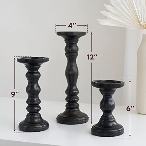 Luxe Designs Large Candle Holders for Pillar Candles - Decorative Rustic Centerpiece Pillars Compatible with Battery-Operated Candles - Tall Farmhouse Wooden Candle Holders Pillar - Set of 3 - Image 3