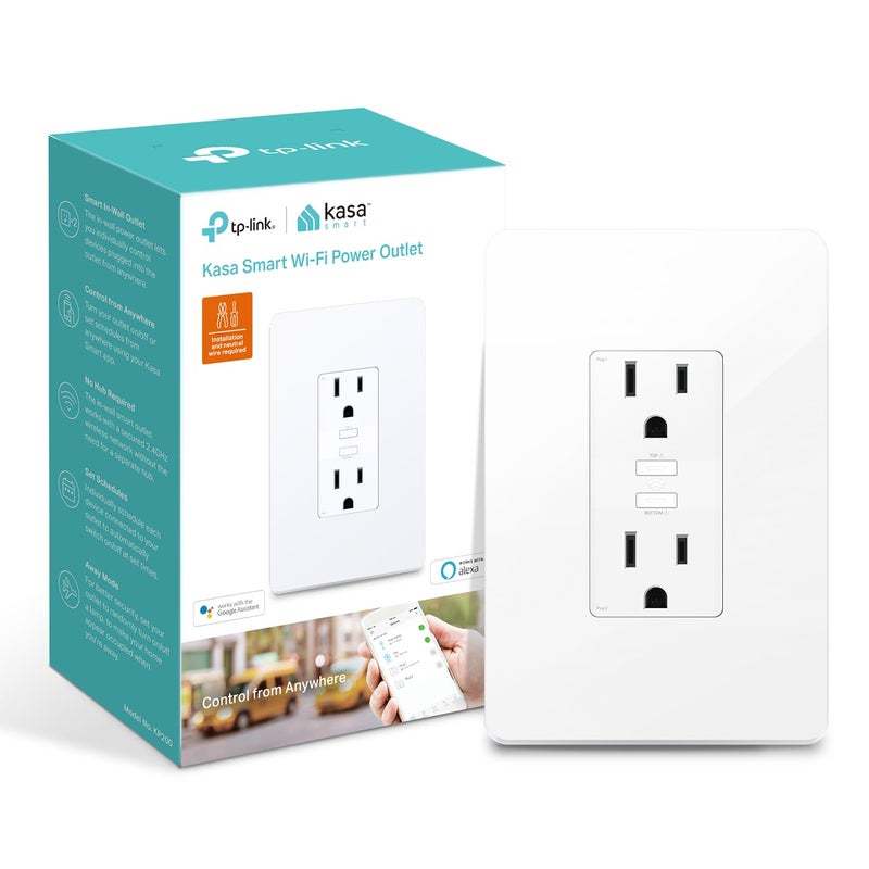 Kasa Smart Plug KP200, In-Wall Smart Home Wi-Fi Outlet Works with Alexa, Google Home & IFTTT, No Hub Required, Remote Control, ETL Certified , White, 1 Pack - Image 1