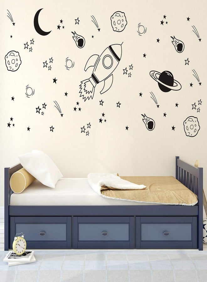 Dycica A37 Black Space Themed Room Decor - Rocket & Ship Wall Decals for Baby Boys Nursery - Image 3